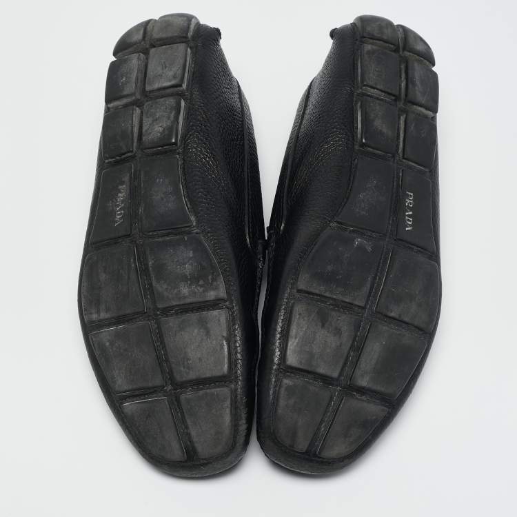 Pre Owned Prada Black Leather Triangle Logo Driver Slip On Loafers Size 43.5
