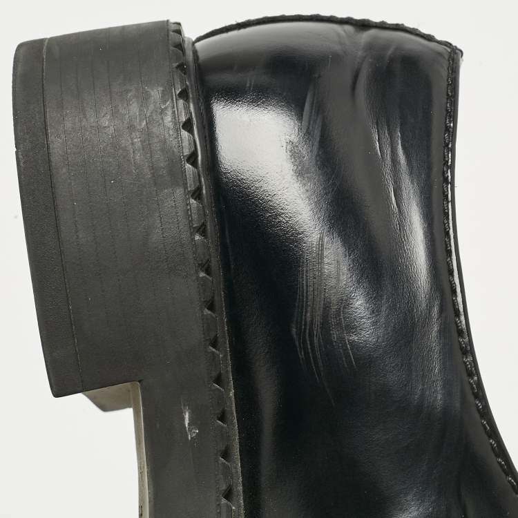 Pre Owned Prada Black Brushed Leather Logo Loafers Size 42