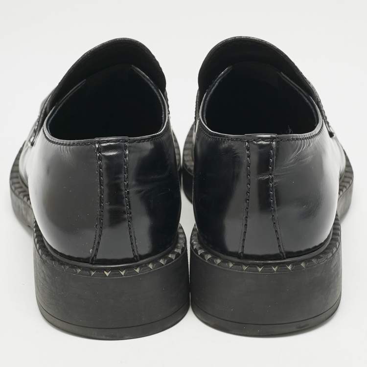 Pre Owned Prada Black Brushed Leather Logo Loafers Size 42