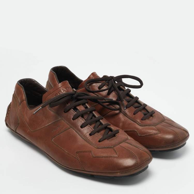 Pre Owned Prada Brown Leather Lace Up Sneakers Size 44