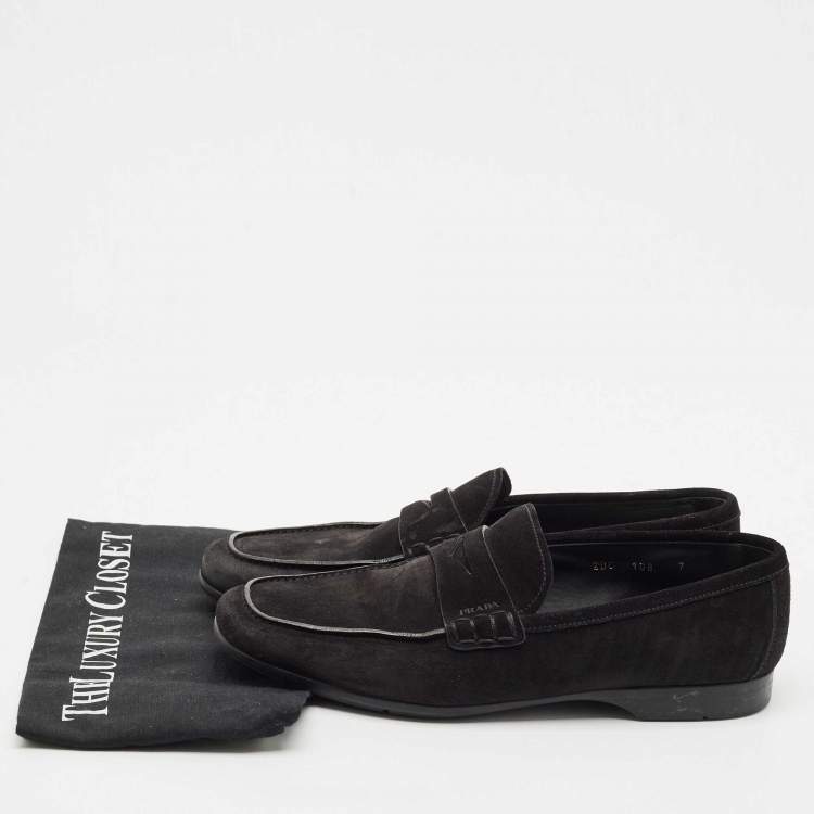 Pre Owned Prada Black Suede Penny Slip On Loafers Size 41