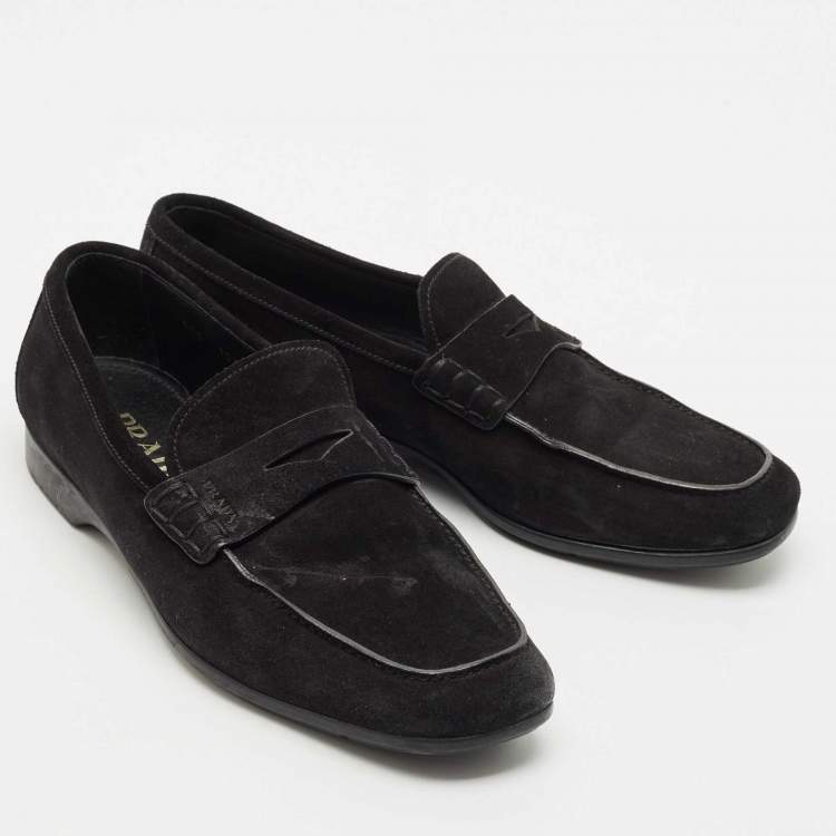 Pre Owned Prada Black Suede Penny Slip On Loafers Size 41