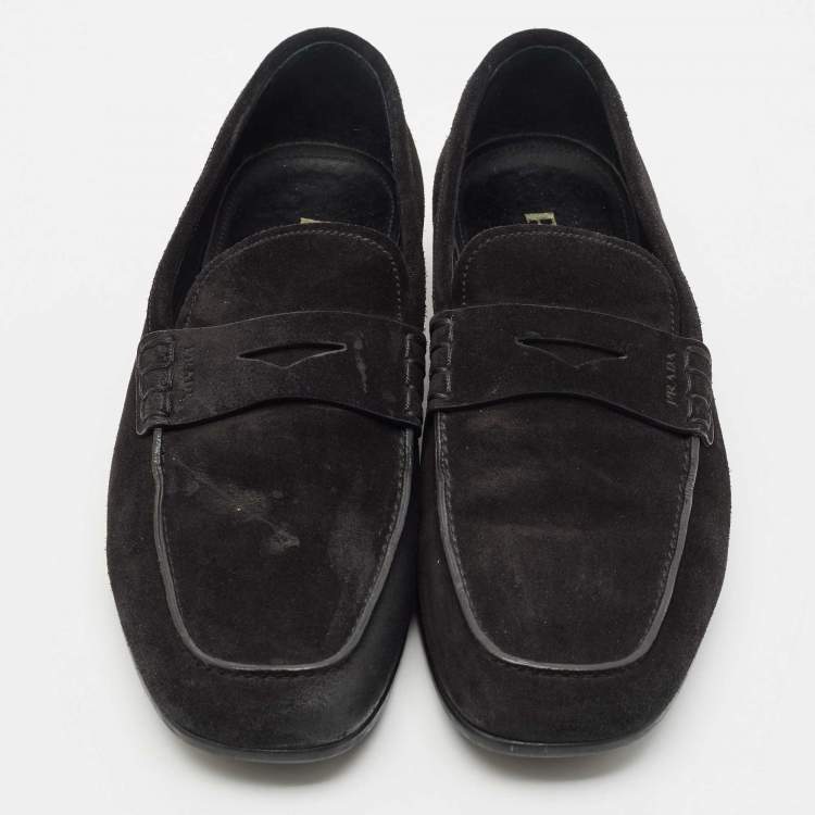 Pre Owned Prada Black Suede Penny Slip On Loafers Size 41