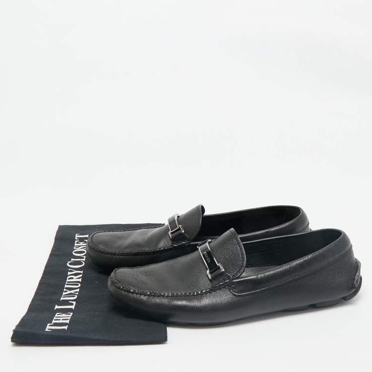Pre Owned Prada Black Leather Slip On Loafers Size 41.5