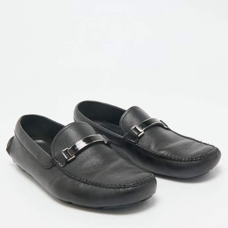 Pre Owned Prada Black Leather Slip On Loafers Size 41.5
