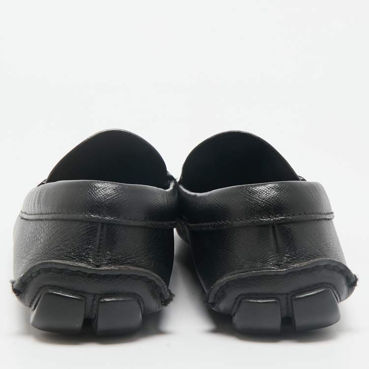 Pre Owned Prada Black Leather Slip On Loafers Size 41.5