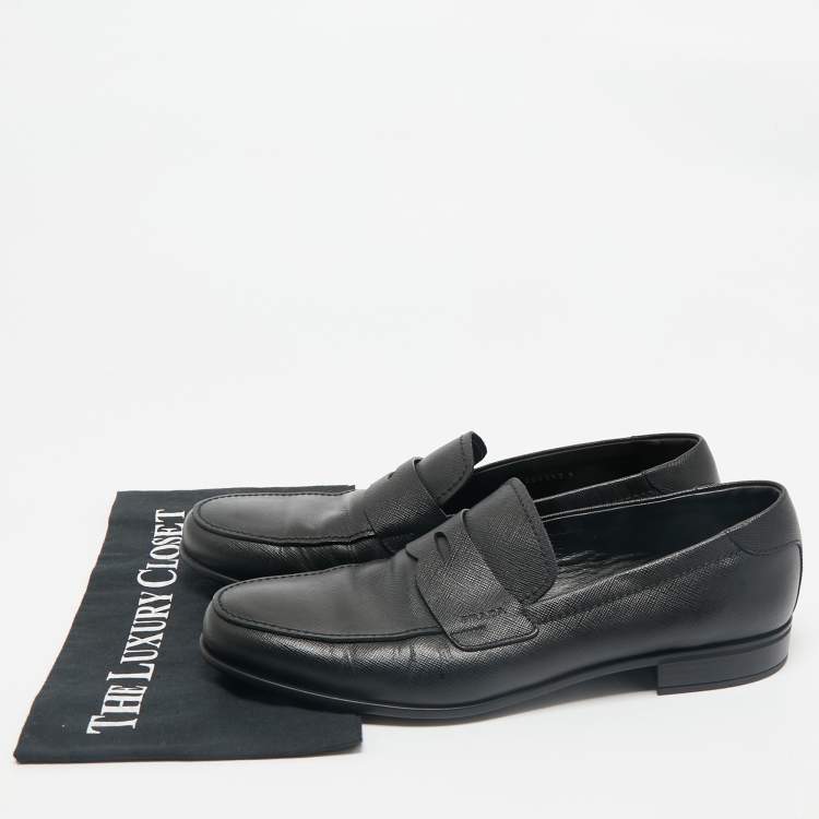 Pre Owned Prada Black Saffiano Leather Slip On Loafers Size 43