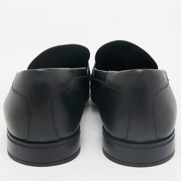 Pre Owned Prada Black Saffiano Leather Slip On Loafers Size 43