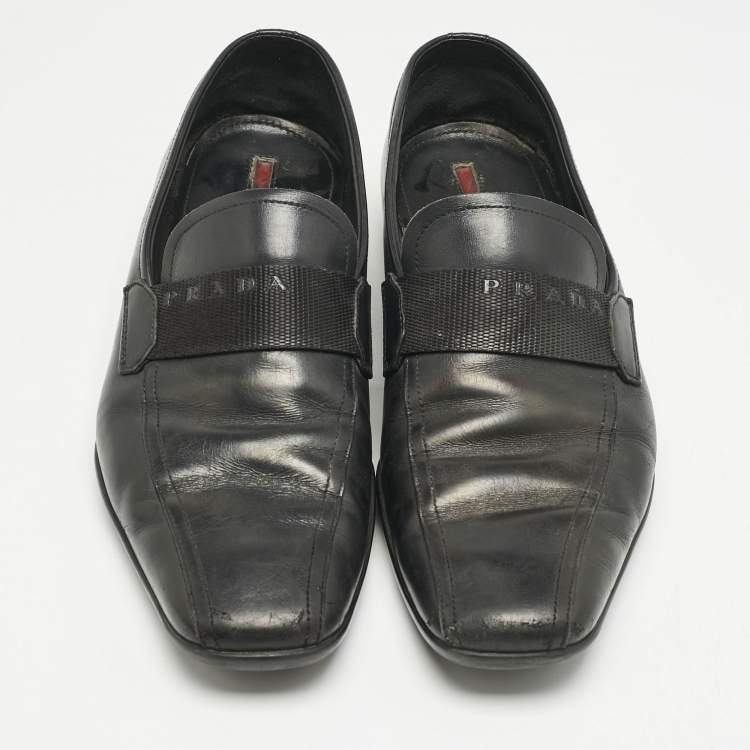 Pre Owned Prada Black Leather Penny Slip On Loafers Size 41.5