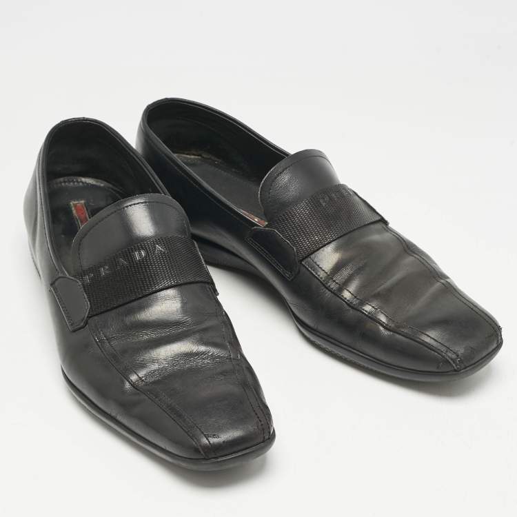 Pre Owned Prada Black Leather Penny Slip On Loafers Size 41.5
