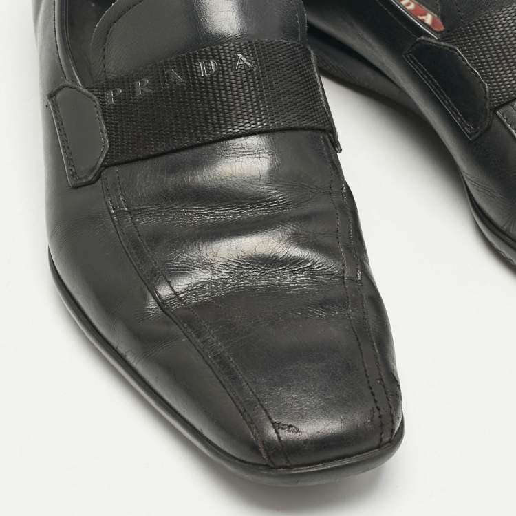 Pre Owned Prada Black Leather Penny Slip On Loafers Size 41.5