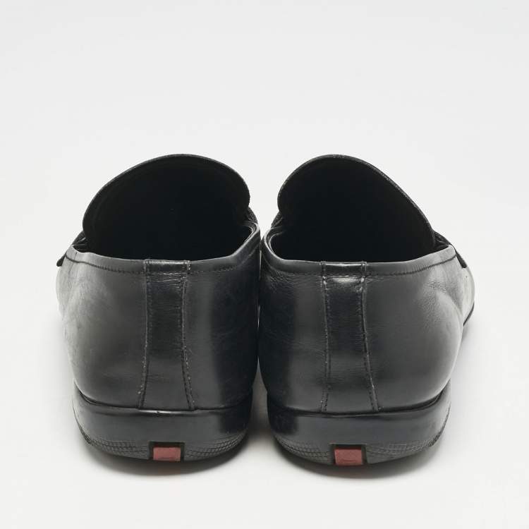 Pre Owned Prada Black Leather Penny Slip On Loafers Size 41.5
