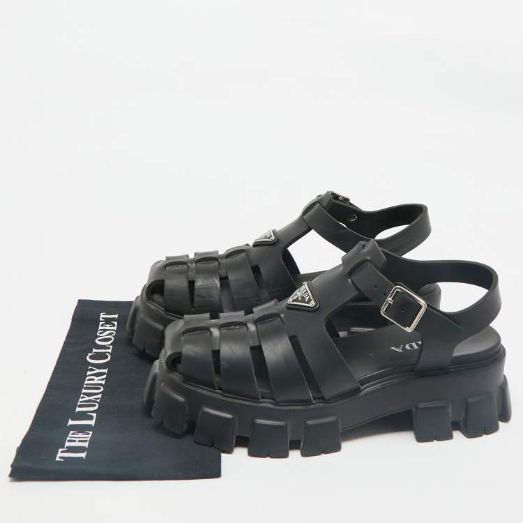 Pre Owned Prada Black Rubber Monolith Sandals Size 42