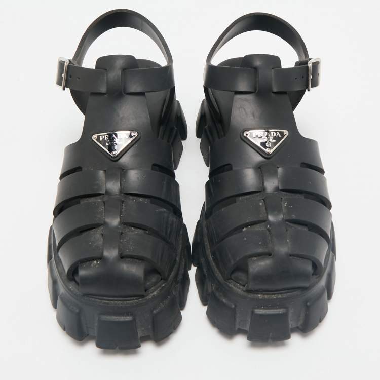 Pre Owned Prada Black Rubber Monolith Sandals Size 42