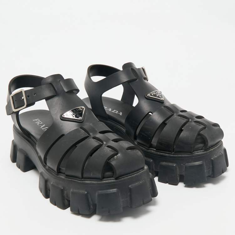 Pre Owned Prada Black Rubber Monolith Sandals Size 42