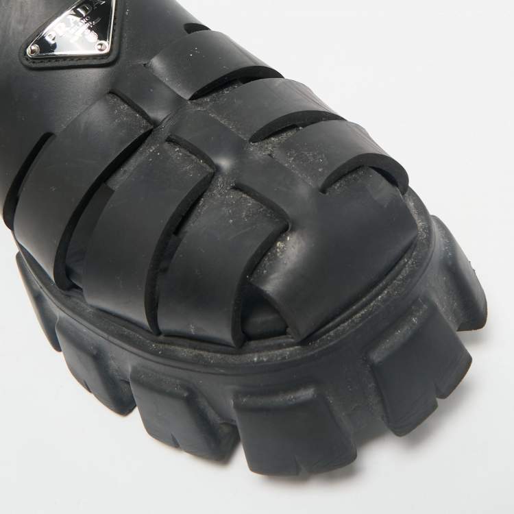 Pre Owned Prada Black Rubber Monolith Sandals Size 42