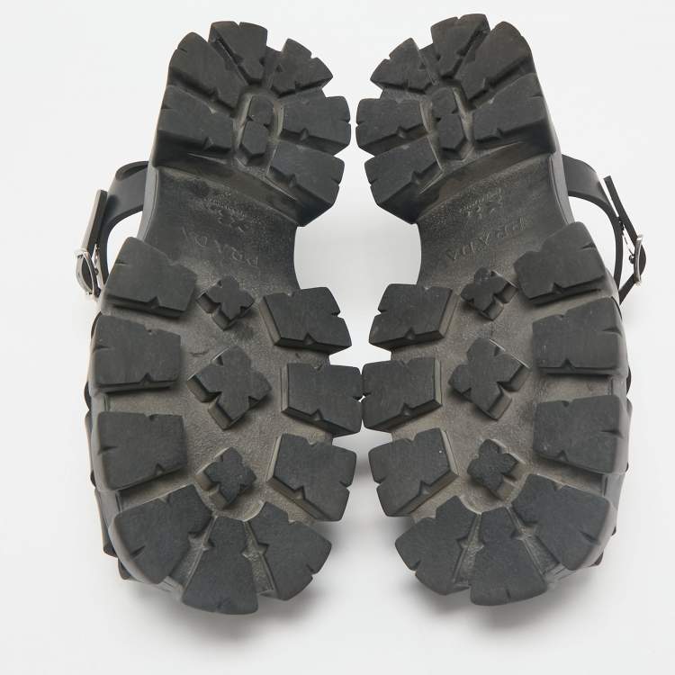 Pre Owned Prada Black Rubber Monolith Sandals Size 42