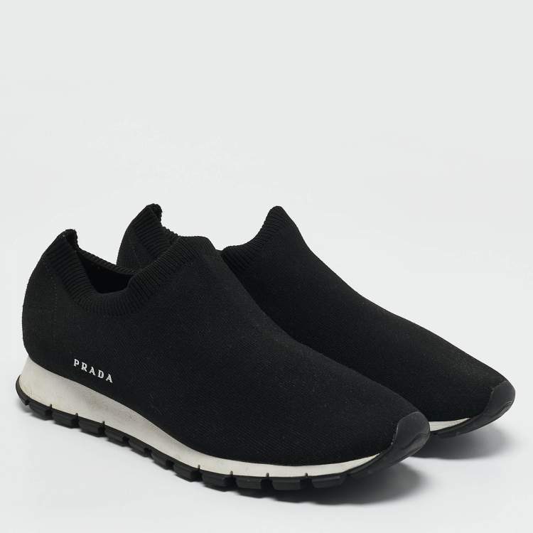 Pre Owned Prada Black Knit Fabric Slip On Sneakers Size 40.5