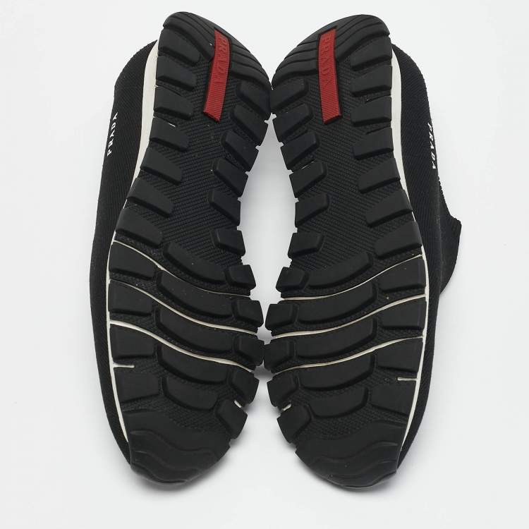 Pre Owned Prada Black Knit Fabric Slip On Sneakers Size 40.5