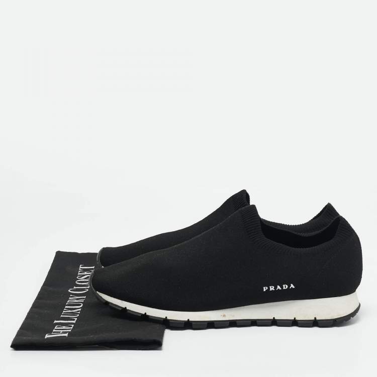 Pre Owned Prada Black Knit Fabric Slip On Sneakers Size 40.5