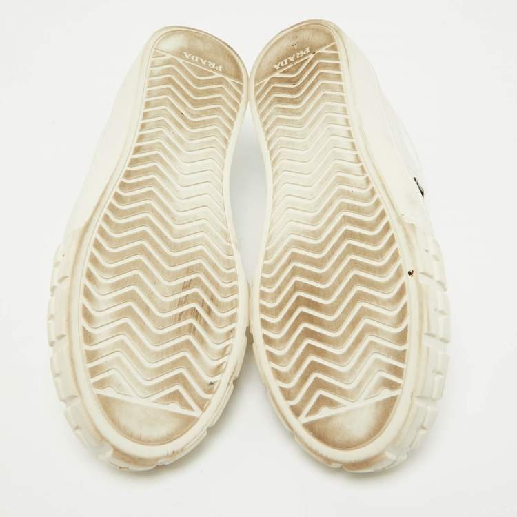 مملوكة مسبقًا Prada White Nylon Double Wheel Lace Up Sneakers Size 41