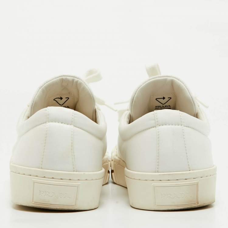 مملوكة مسبقًا Prada White Nylon Double Wheel Lace Up Sneakers Size 41