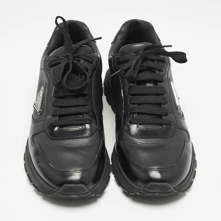 Pre Owned Prada Black Leather Prax 01 Low Top Sneakers Size 43