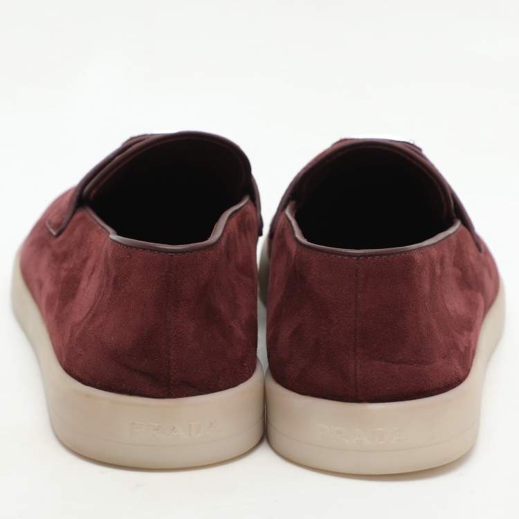 Pre Owned Prada Burgundy Suede Logo Loafers Size 39.5
