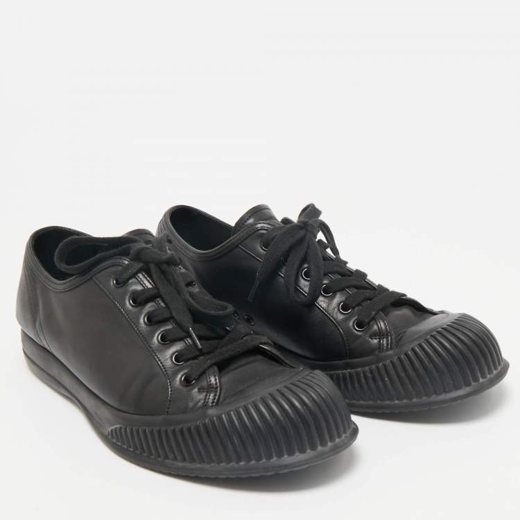 Pre Owned Prada Black Leather Lace Up Sneakers Size 42.5