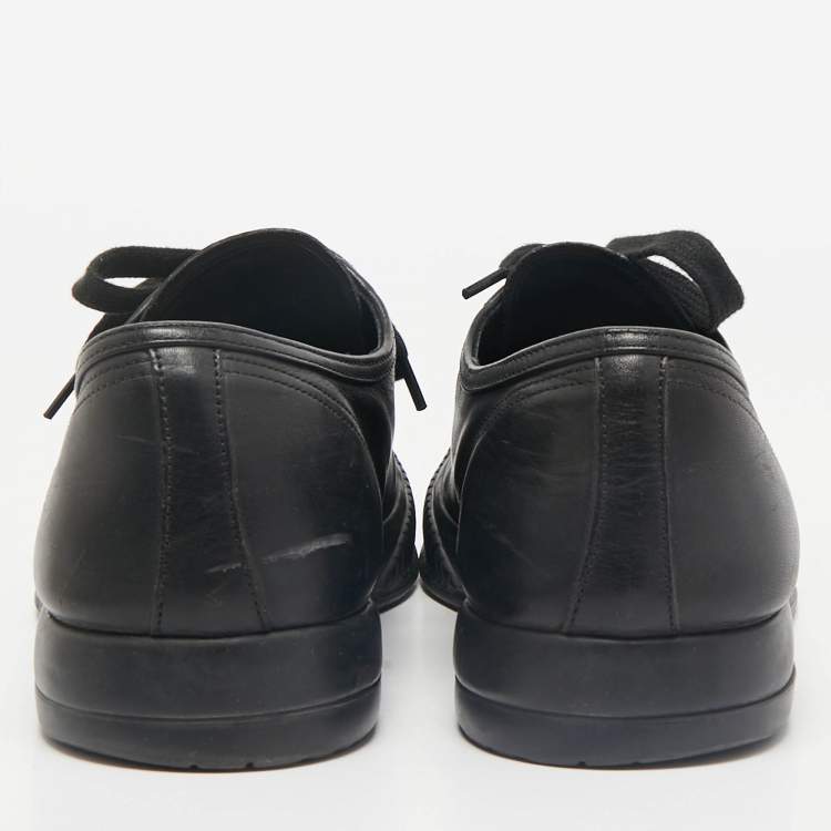 Pre Owned Prada Black Leather Lace Up Sneakers Size 42.5