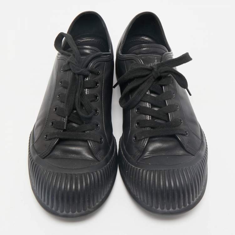 Pre Owned Prada Black Leather Lace Up Sneakers Size 42.5