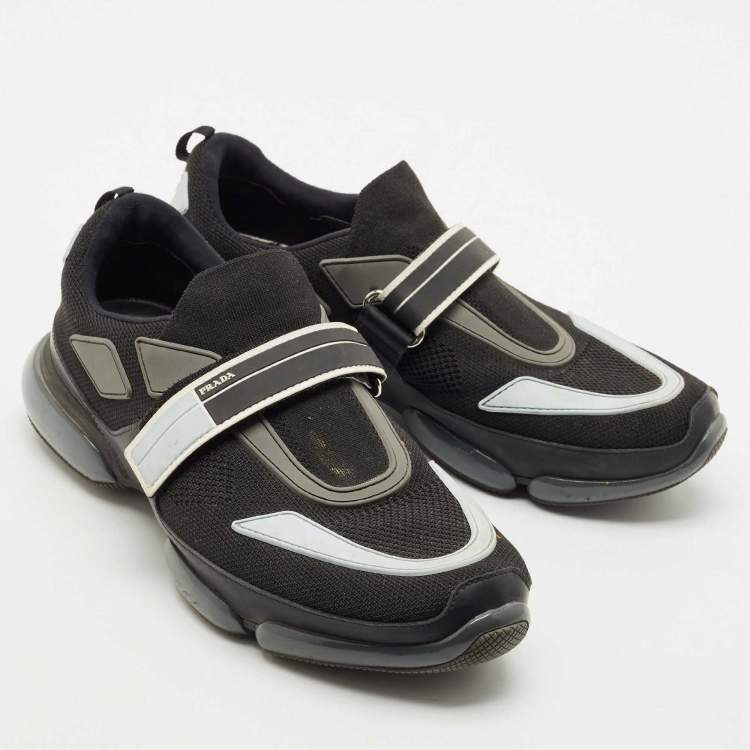 Pre Owned Prada Black  Knit Fabric And Leather Cloudbust Sneakers Size 42.5
