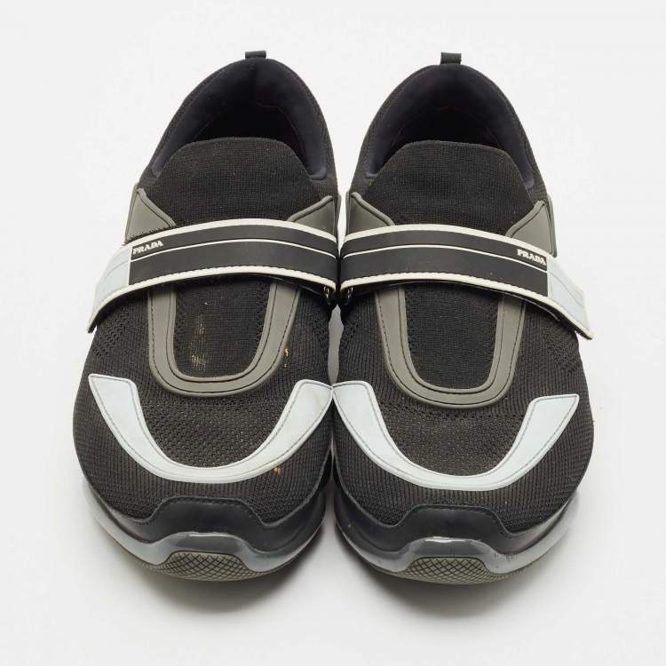 Pre Owned Prada Black  Knit Fabric And Leather Cloudbust Sneakers Size 42.5