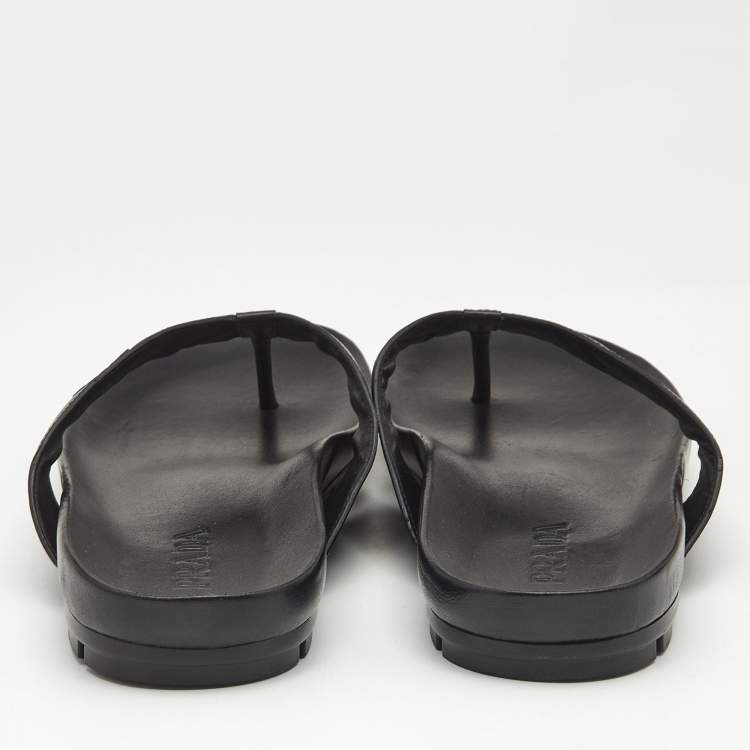 Pre Owned Prada Black Leather Thong Flat Sandals Size 46