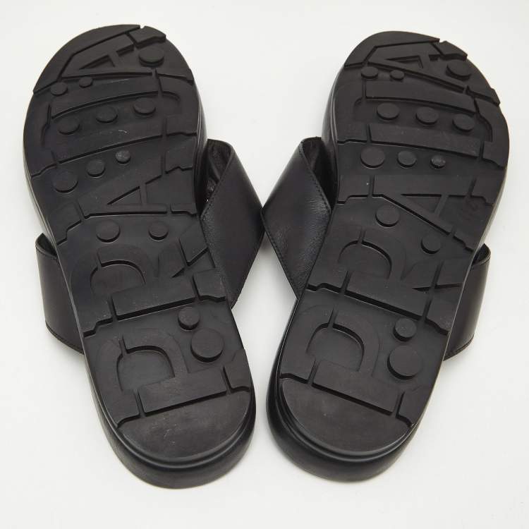 Pre Owned Prada Black Leather Thong Flat Sandals Size 46