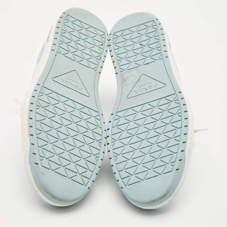 Pre Owned Prada White/Blue Leather Downtown Low Top Sneakers Size 41