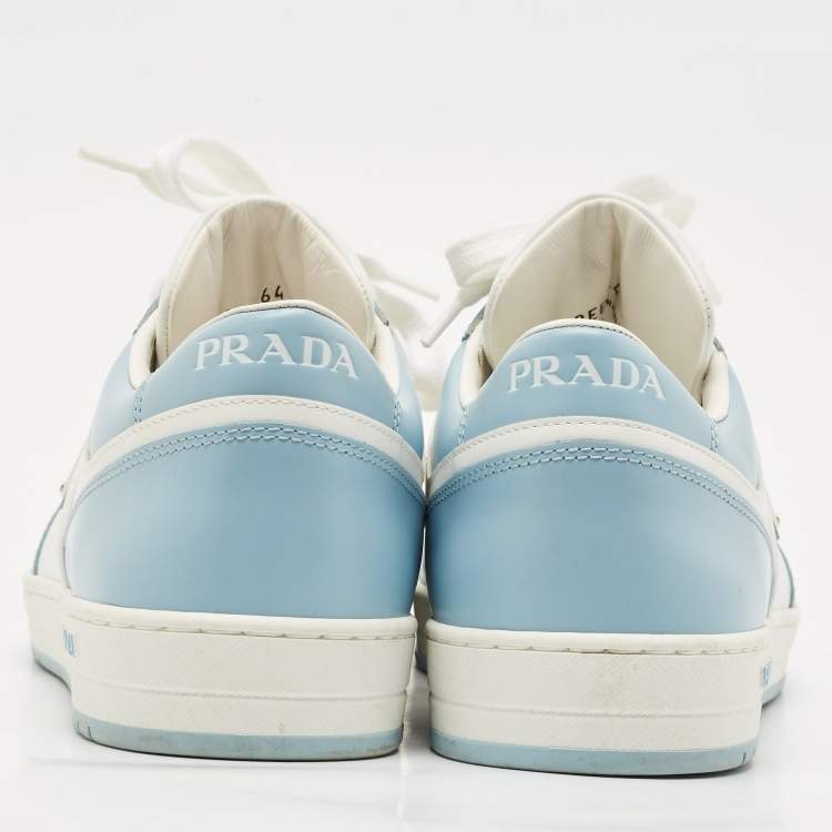 Pre Owned Prada White/Blue Leather Downtown Low Top Sneakers Size 41