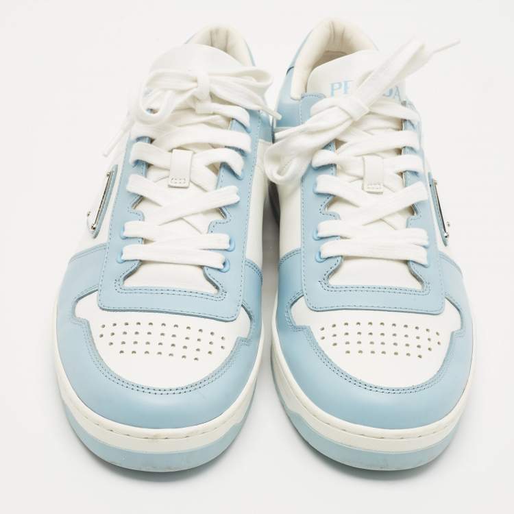 Pre Owned Prada White/Blue Leather Downtown Low Top Sneakers Size 41