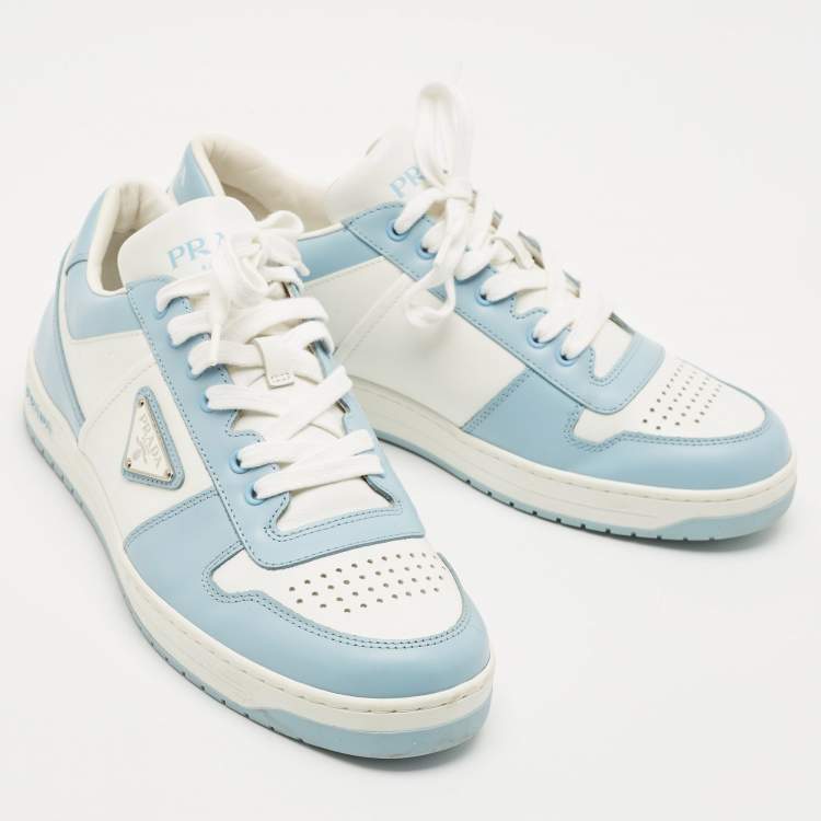 Pre Owned Prada White/Blue Leather Downtown Low Top Sneakers Size 41