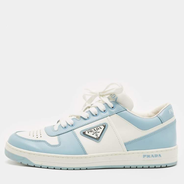 Pre Owned Prada White/Blue Leather Downtown Low Top Sneakers Size 41