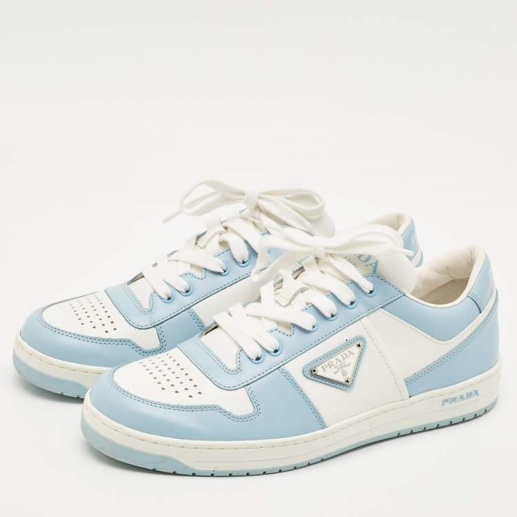 Pre Owned Prada White/Blue Leather Downtown Low Top Sneakers Size 41