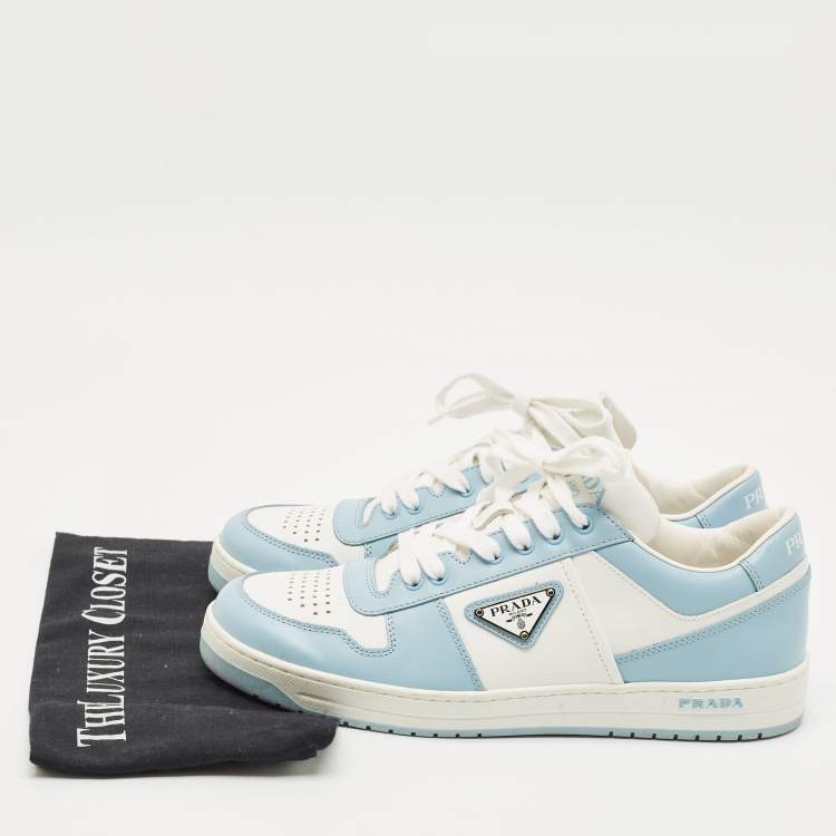 Pre Owned Prada White/Blue Leather Downtown Low Top Sneakers Size 41
