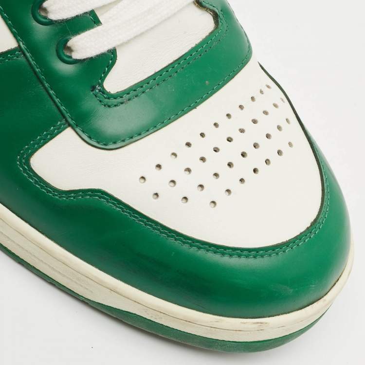 Pre Owned Prada White/Green Leather Downtown Low Top Sneakers Size 45