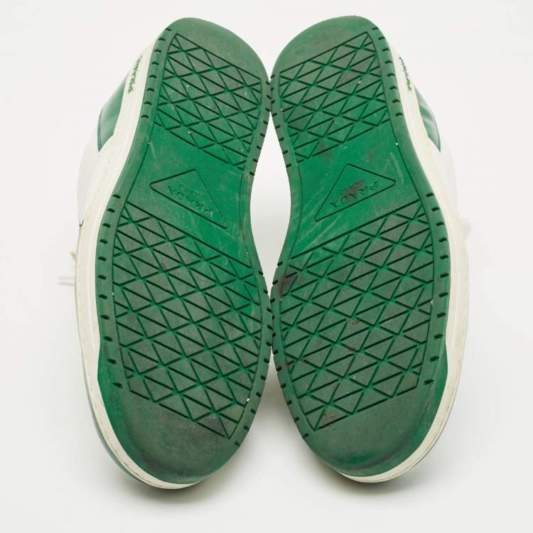 Pre Owned Prada White/Green Leather Downtown Low Top Sneakers Size 45