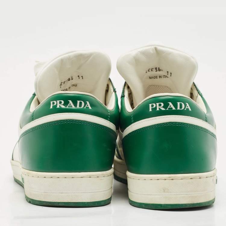 Pre Owned Prada White/Green Leather Downtown Low Top Sneakers Size 45