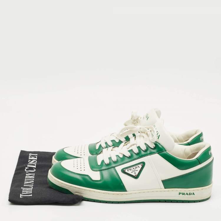 Pre Owned Prada White/Green Leather Downtown Low Top Sneakers Size 45