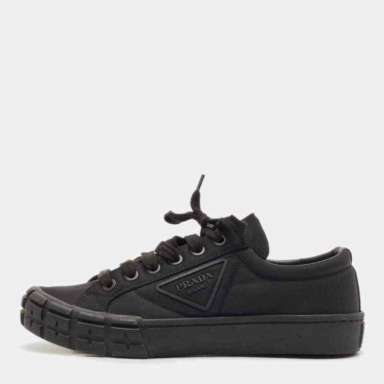 Pre Owned Prada Black Re-Nylon Wheel Cassetta Sneakers Size 40.5