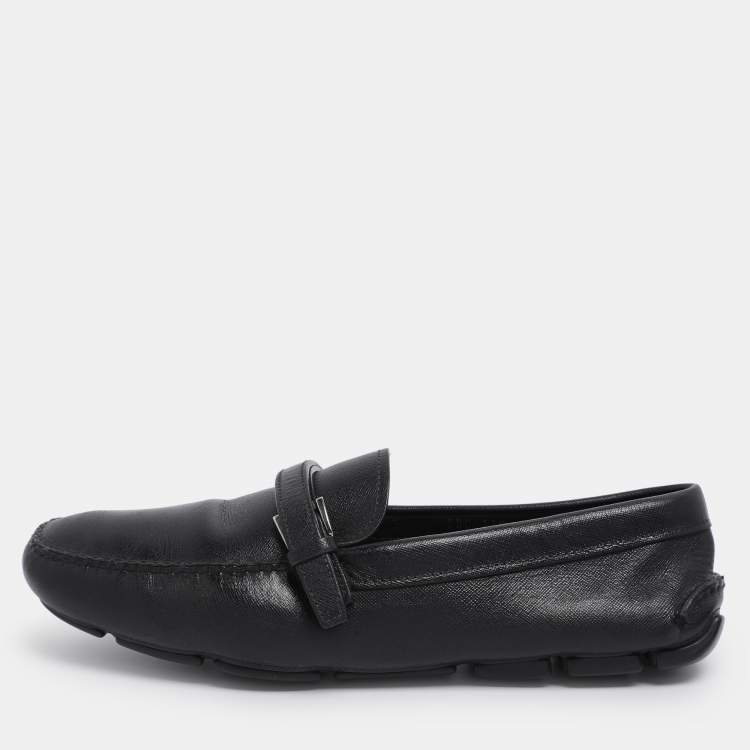 Pre Owned Prada Black Patent Leather Loafers Size 45