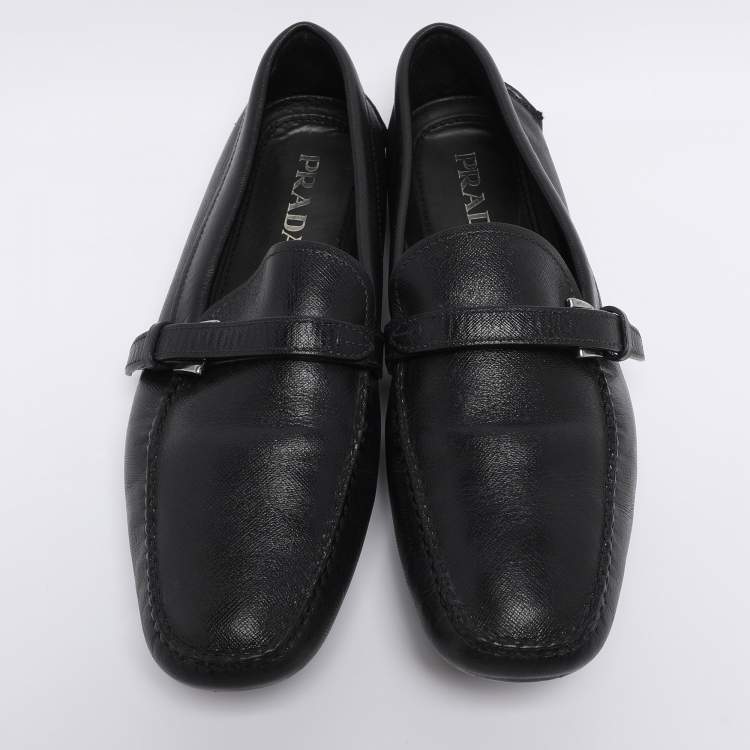 Pre Owned Prada Black Patent Leather Loafers Size 45