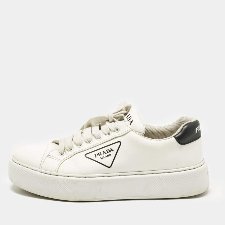 Pre Owned Prada White Leather Logo Lace Up  Sneakers Size 43.5